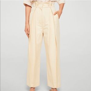 Mango High Rise Cream Pleated Pants